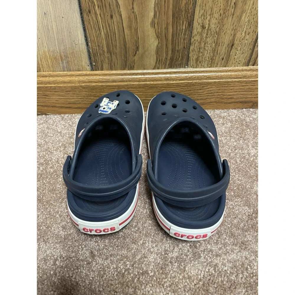 Crocs Classic Clog Shoe Kids Juniors 3 Navy Blue Red Strip Slip On R2D2 Charm